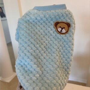 Blue Textured Sweater with Bear Patch